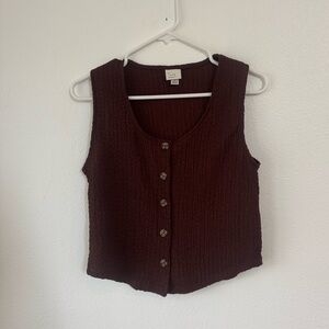 a new day Dark Brown Sleeveless Button-Down Top